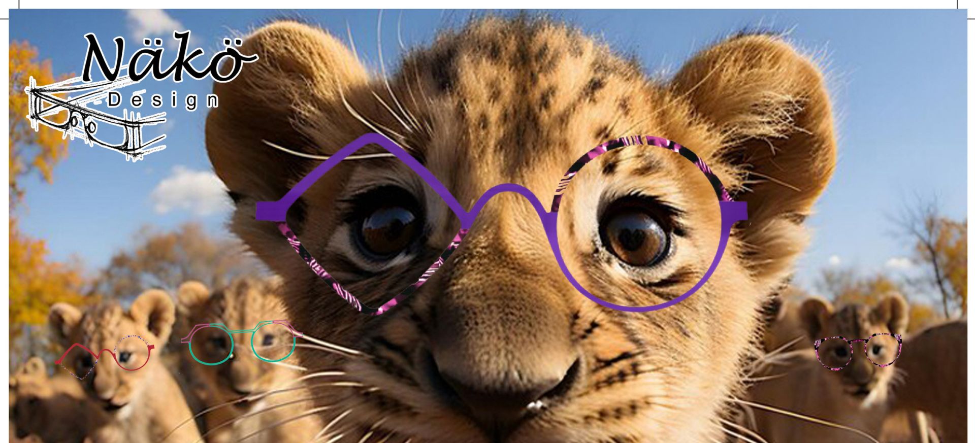 Näkö Design campaign: lion cub wearing glasses